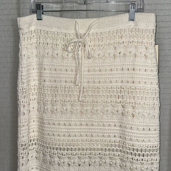 UT XL Cream Openwork Midi Sweater Crochet Knit Scalloped Drawstring Skirt - Picture 9 of 16
